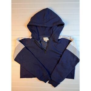 American Eagle Womens Medium Sherpa Lined Cropped Hoodie Blue Colorblock 1/4 Zip